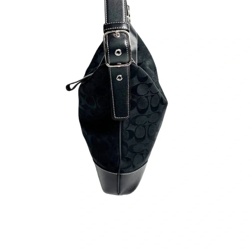 Coach Black Signature Canvas & Leather Hobo Shoulder Bag Purse - Picture 3 of 5